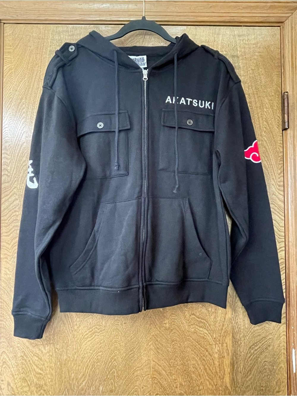 Naruto Shippuden Akatsuki Black Zip-Up Utility Hoodie Anime Streetwear XS